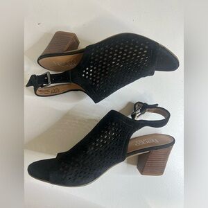 FRANCO SARTO Black Leather Perforated Slingback Block Heel size 9 NWT